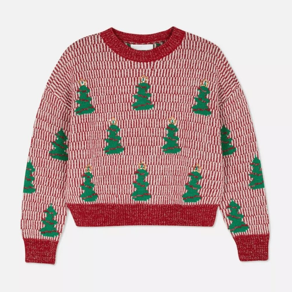 Christmas Sweater Womens Size M 8-10 NEW Cropped Red White Green Bling Primark